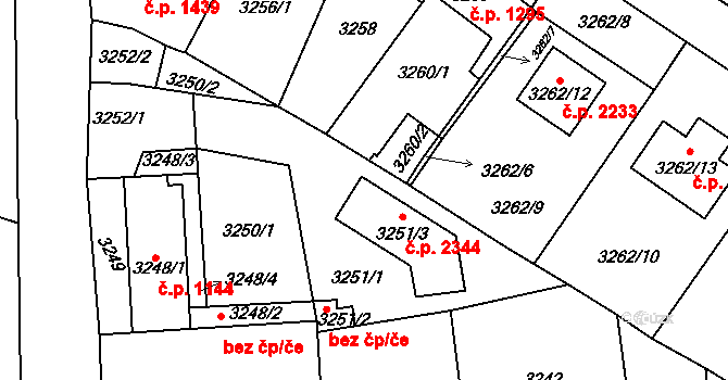Roztoky 2344 na parcele st. 3251/3 v KÚ Žalov, Katastrální mapa