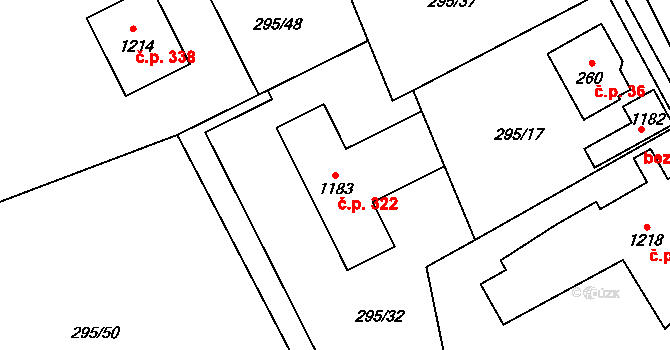 Kamenný Přívoz 322 na parcele st. 1183 v KÚ Kamenný Přívoz, Katastrální mapa