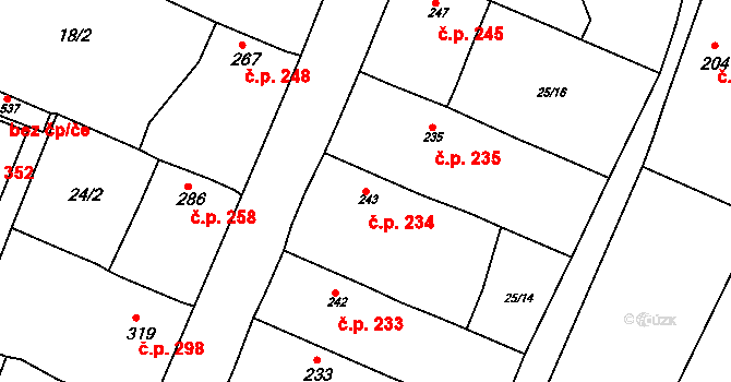 Byšice 234 na parcele st. 243 v KÚ Byšice, Katastrální mapa