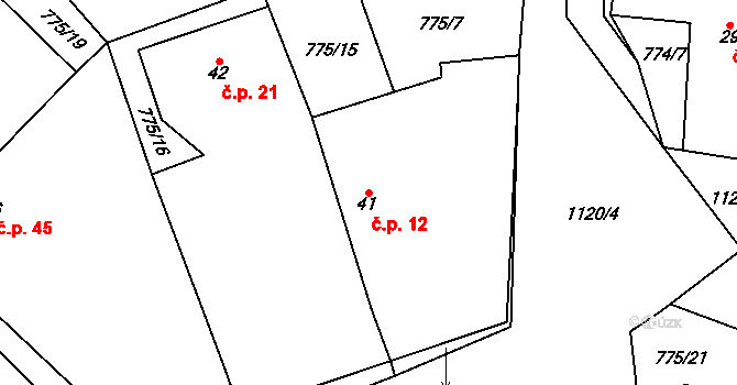 Bíluky 12, Měčín na parcele st. 41 v KÚ Bíluky, Katastrální mapa