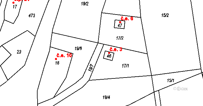 Nuzerov 3, Sušice na parcele st. 46 v KÚ Nuzerov, Katastrální mapa