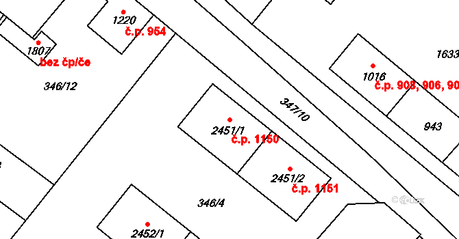 Přeštice 1150,1151 na parcele st. 2451/1 v KÚ Přeštice, Katastrální mapa