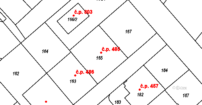 Jedovnice 485 na parcele st. 165 v KÚ Jedovnice, Katastrální mapa