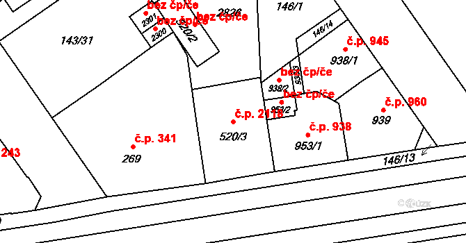 Mariánské Hory 2118, Ostrava na parcele st. 520/3 v KÚ Mariánské Hory, Katastrální mapa