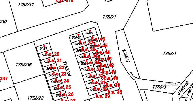 Libouchec 43 na parcele st. 506/6 v KÚ Libouchec, Katastrální mapa