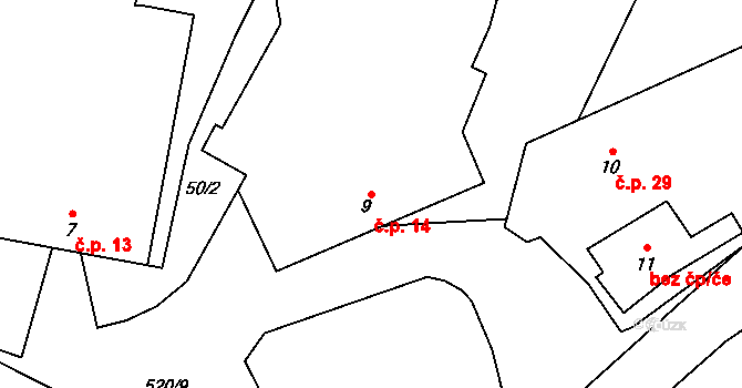 Nasavrky 14, Golčův Jeníkov na parcele st. 9 v KÚ Nasavrky u Golčova Jeníkova, Katastrální mapa