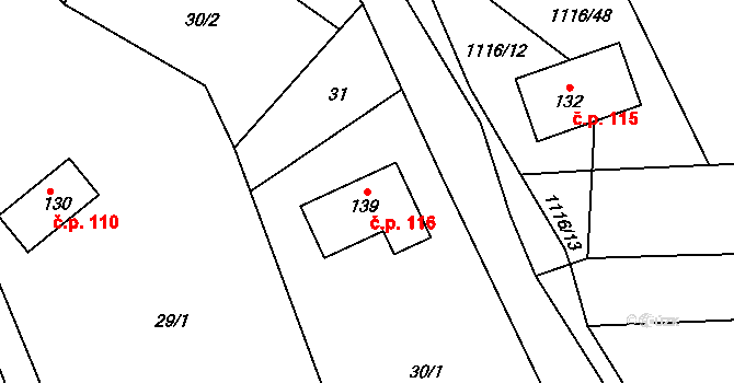 Krč 116, Protivín na parcele st. 139 v KÚ Krč u Protivína, Katastrální mapa