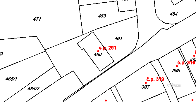 Dobruška 291 na parcele st. 460 v KÚ Dobruška, Katastrální mapa