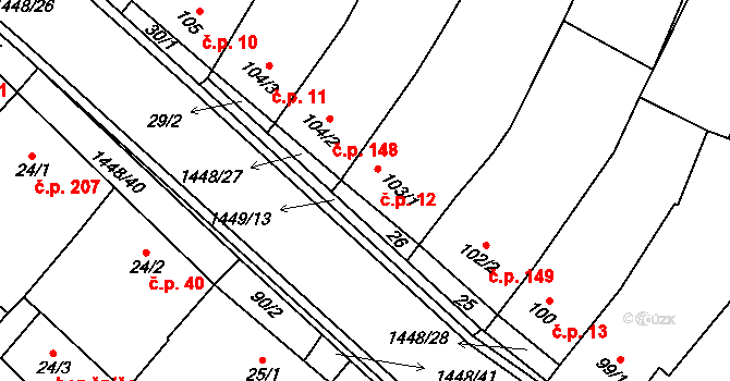 Krumvíř 12 na parcele st. 103/1 v KÚ Krumvíř, Katastrální mapa