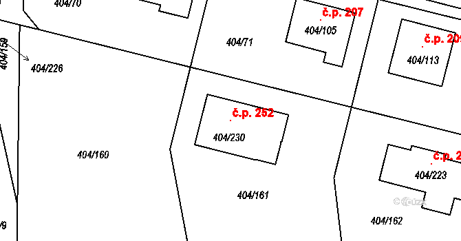 Stratov 252 na parcele st. 404/230 v KÚ Stratov, Katastrální mapa