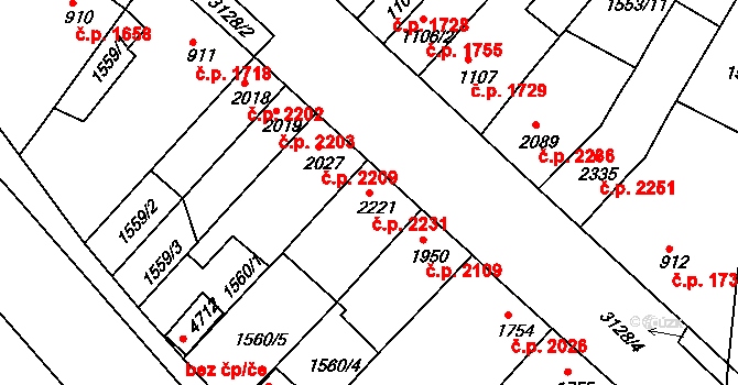 Kroměříž 2231 na parcele st. 2221 v KÚ Kroměříž, Katastrální mapa