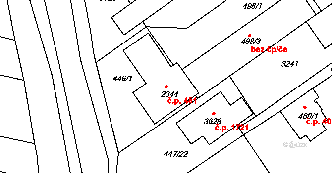 Bystřice pod Hostýnem 451 na parcele st. 2344 v KÚ Bystřice pod Hostýnem, Katastrální mapa