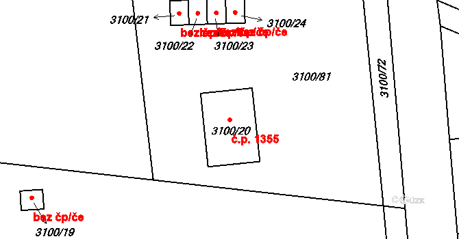 Holešov 1355 na parcele st. 3100/20 v KÚ Holešov, Katastrální mapa