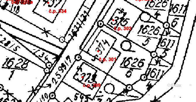 Horní Štěpánov 301 na parcele st. 374 v KÚ Horní Štěpánov, Katastrální mapa