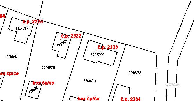 Černošice 2333 na parcele st. 1156/34 v KÚ Černošice, Katastrální mapa