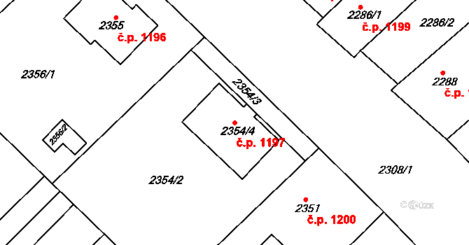 Rakšice 1197, Moravský Krumlov na parcele st. 2354/4 v KÚ Moravský Krumlov, Katastrální mapa