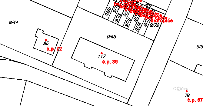 Uherčice 89 na parcele st. 117 v KÚ Uherčice u Znojma, Katastrální mapa