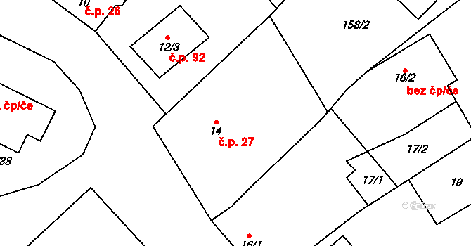 Valtrovice 27 na parcele st. 14 v KÚ Valtrovice, Katastrální mapa