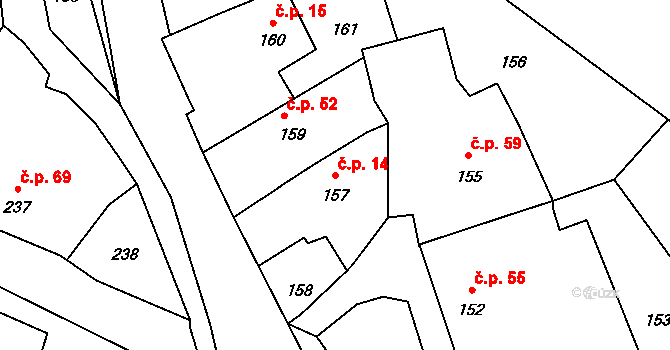 Černotín 14 na parcele st. 157 v KÚ Černotín, Katastrální mapa