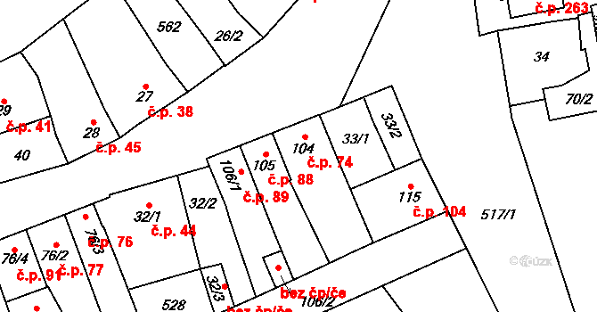 Přerov III-Lověšice 74, Přerov na parcele st. 104 v KÚ Lověšice u Přerova, Katastrální mapa