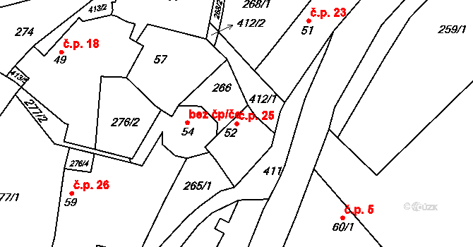 Talmberk 25, Samopše na parcele st. 52 v KÚ Talmberk, Katastrální mapa