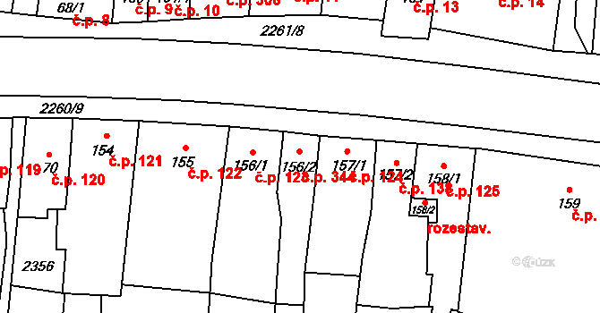 Lišov 344 na parcele st. 156/2 v KÚ Lišov, Katastrální mapa