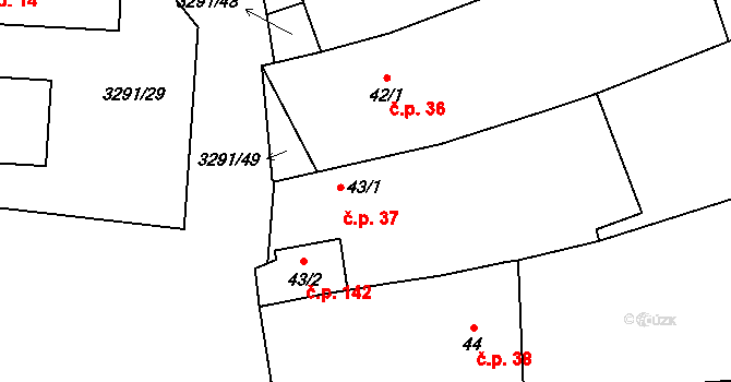 Olešnice 37 na parcele st. 43/1 v KÚ Olešnice u Trhových Svinů, Katastrální mapa