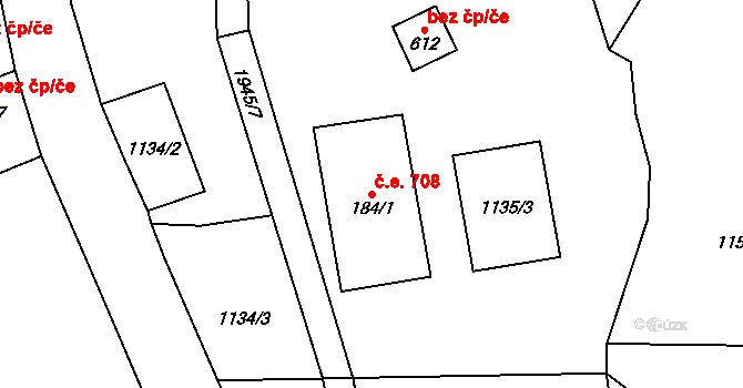 Dolní Maxov 708, Josefův Důl na parcele st. 184/1 v KÚ Dolní Maxov, Katastrální mapa