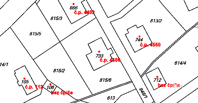 Kokonín 4458, Jablonec nad Nisou na parcele st. 733 v KÚ Kokonín, Katastrální mapa