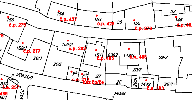 Brtnice 405 na parcele st. 151 v KÚ Brtnice, Katastrální mapa