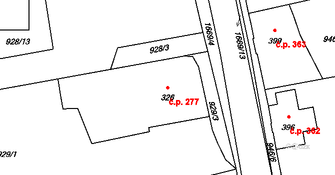 Říčany 277 na parcele st. 326 v KÚ Říčany u Prahy, Katastrální mapa