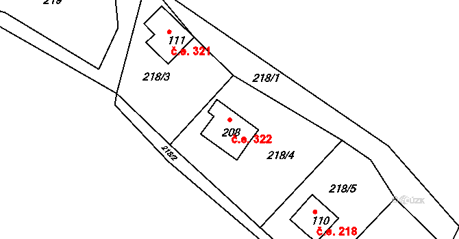 Hostěradice 322, Kamenný Přívoz na parcele st. 208 v KÚ Hostěradice, Katastrální mapa