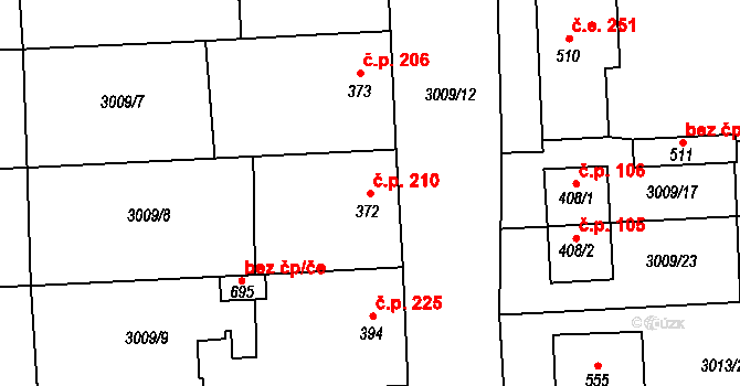Kněždub 210 na parcele st. 372 v KÚ Kněždub, Katastrální mapa