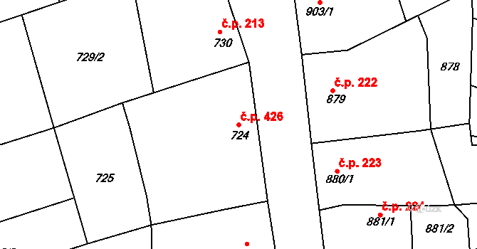 Šardice 426 na parcele st. 724 v KÚ Šardice, Katastrální mapa