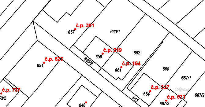 Vnorovy 219 na parcele st. 659 v KÚ Vnorovy, Katastrální mapa