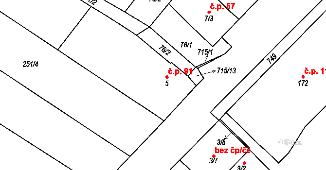 Zdislavice 91, Troubky-Zdislavice na parcele st. 5 v KÚ Zdislavice, Katastrální mapa