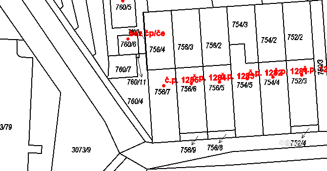 Slavkov u Brna 1285 na parcele st. 756/7 v KÚ Slavkov u Brna, Katastrální mapa