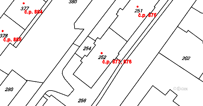 Rýmařov 876,877 na parcele st. 252 v KÚ Rýmařov, Katastrální mapa
