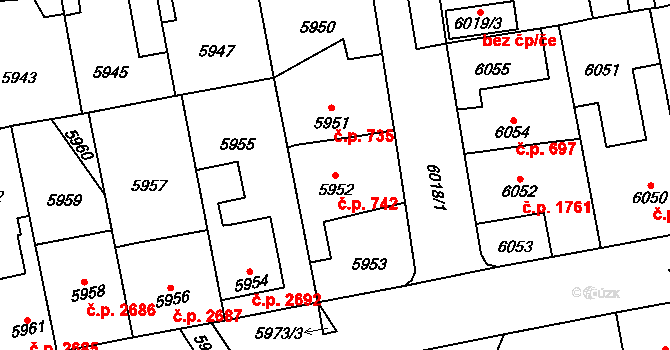Kročehlavy 742, Kladno na parcele st. 5952 v KÚ Kročehlavy, Katastrální mapa