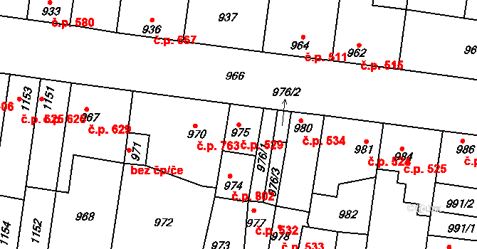 Švermov 529, Kladno na parcele st. 975 v KÚ Motyčín, Katastrální mapa