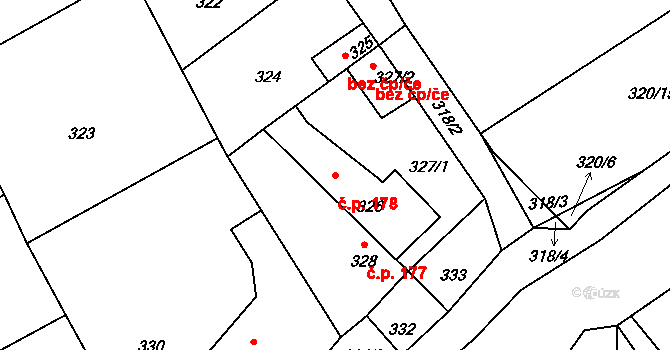 Srby 178, Tuchlovice na parcele st. 326 v KÚ Srby u Tuchlovic, Katastrální mapa