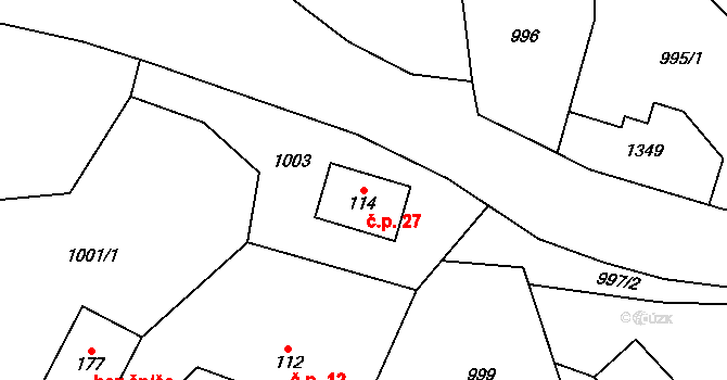 Proseč 27, Záhoří na parcele st. 114 v KÚ Záhoří u Semil, Katastrální mapa