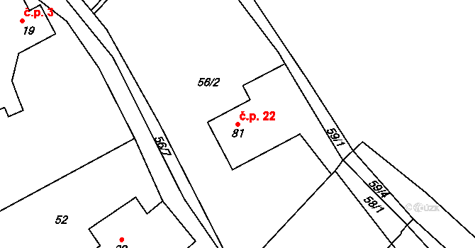 Sychrov 22, Mnichovo Hradiště na parcele st. 81 v KÚ Sychrov nad Jizerou, Katastrální mapa