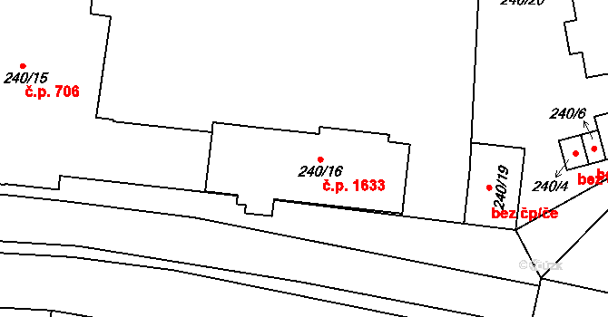 Tachov 1633 na parcele st. 240/16 v KÚ Tachov, Katastrální mapa