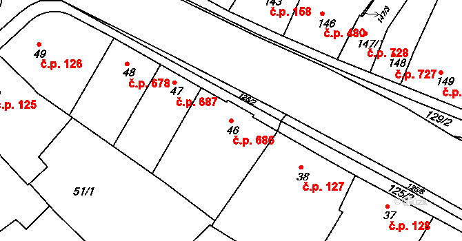 Hulín 686 na parcele st. 46 v KÚ Hulín, Katastrální mapa