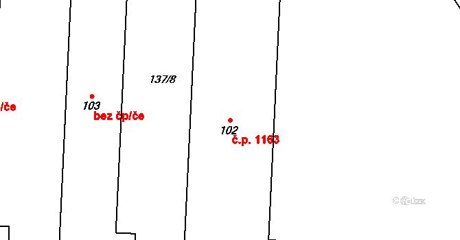Brníčko 1163, Uničov na parcele st. 102 v KÚ Brníčko, Katastrální mapa