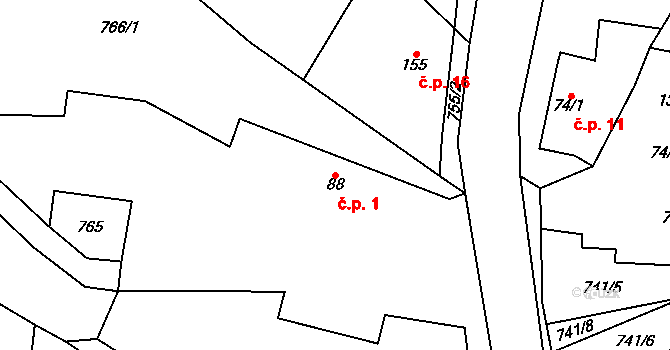 Mrkvojedy 1, Markvartice na parcele st. 88 v KÚ Markvartice u Sobotky, Katastrální mapa
