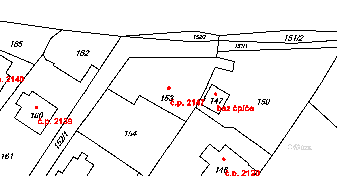 Rožnov pod Radhoštěm 2147 na parcele st. 153 v KÚ Hážovice, Katastrální mapa