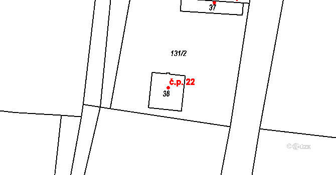 Stříhanov 22, Zádolí na parcele st. 38 v KÚ Stříhanov, Katastrální mapa