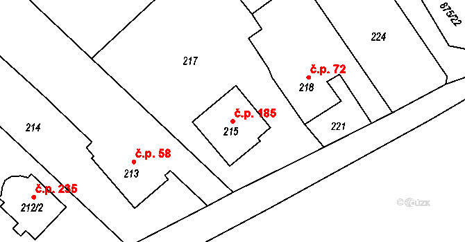 Závada 185, Petrovice u Karviné na parcele st. 215 v KÚ Závada nad Olší, Katastrální mapa